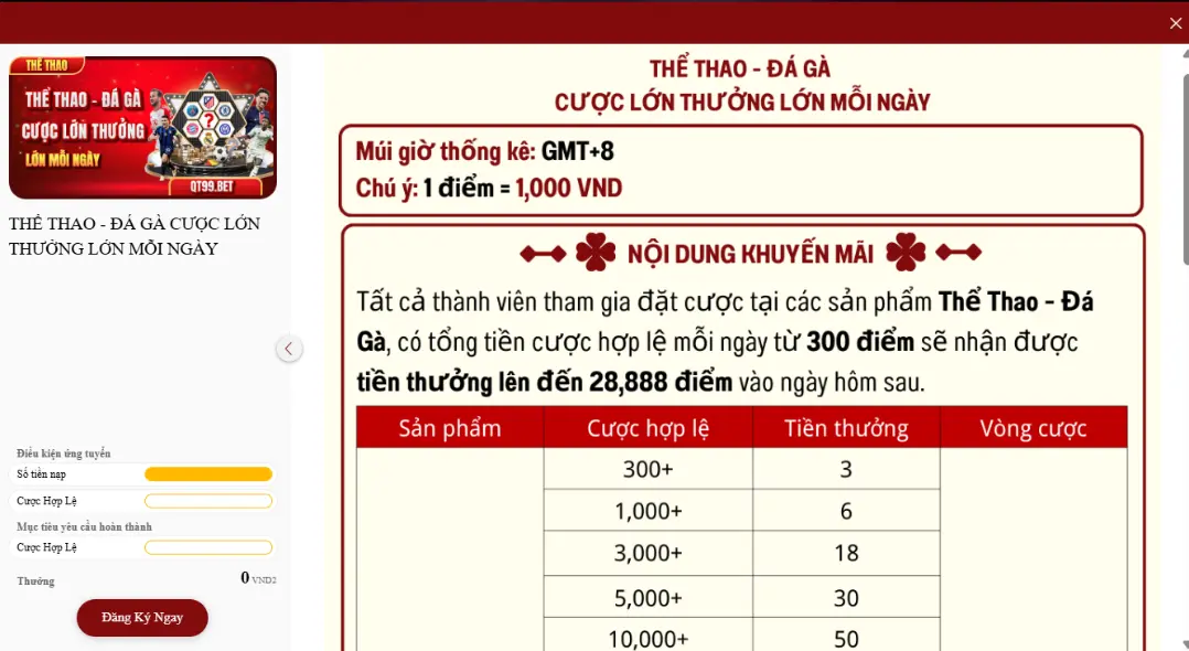 Khuyến Mãi Cá Cược Thể Thao QT99