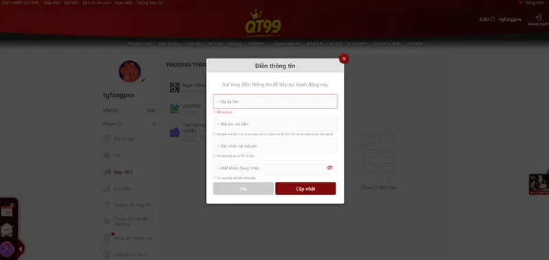 hướng dẫn nạp tiền qt99